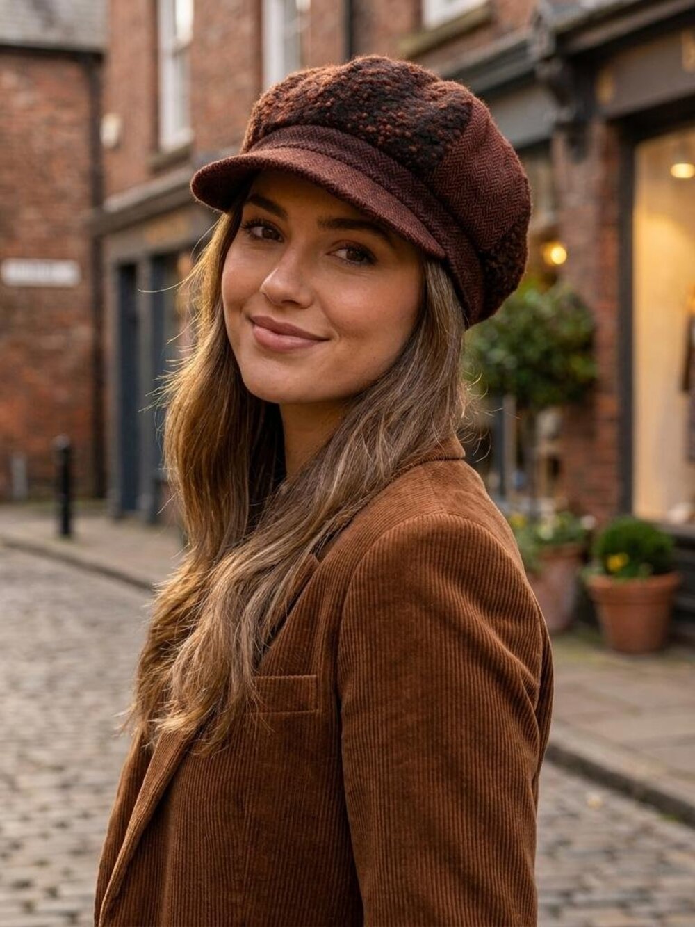 Oversized Newsboy Bakerboy Cap Hat Tweed Women's Retro Vintage Red